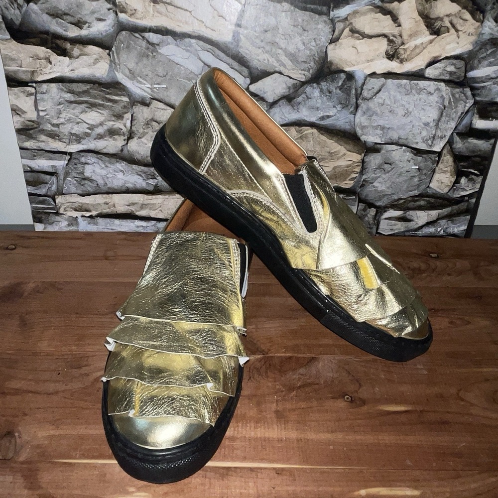 NEW Atlanta Mocassin Gold Ruffle Leather Loafers Sz 41/10 Handmade In Portugal